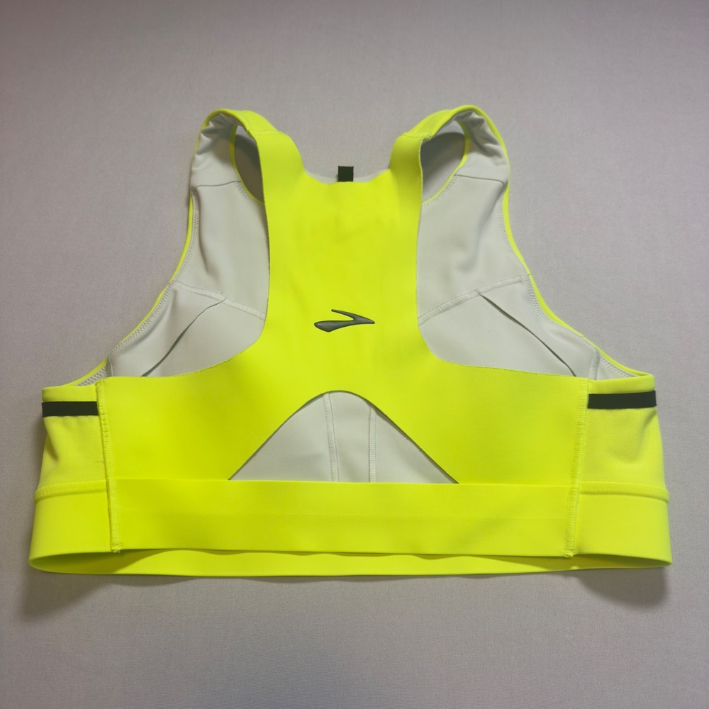 Brooks Neon Yellow High Neck Racerback Sports Bra 34A/B 350080 F21 Workout Gym - Picture 3 of 7